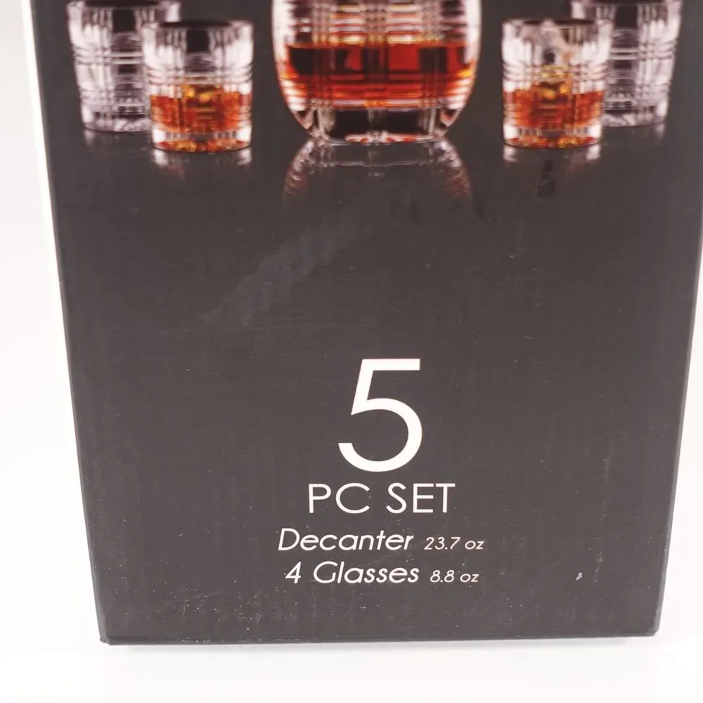 Fitz and Floyd Bridgeport Whiskey Decanter and 4 Old Fashion Whiskey Glasses NIB